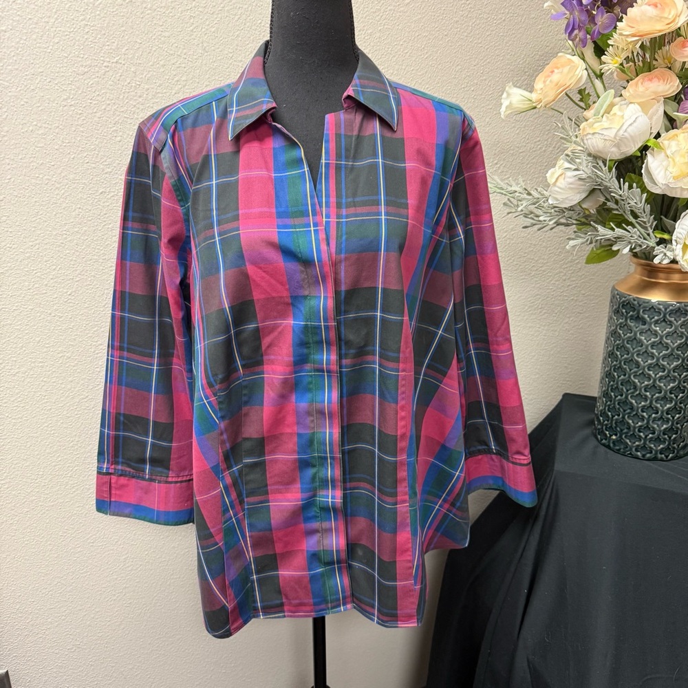Taylor Investments Gold Label Plaid Non-Iron Button Shirt 16W Multicolor